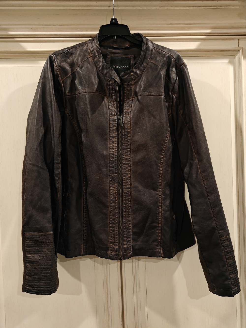 Maurices Dark Brown Distressed Pleather Moto Jacket